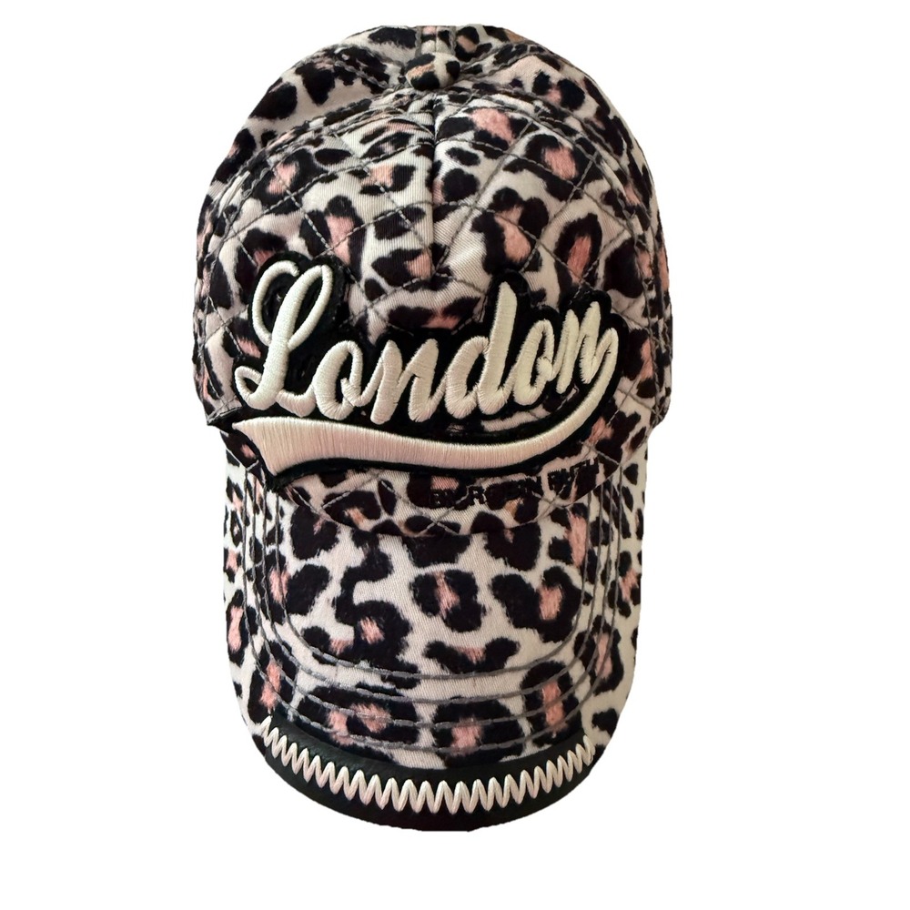 LONDON By Robin Ruth Pink & Black Quilted LEOPARD Trucker Snapback Mesh Hat
